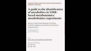 A guide to the identification of metabolites in NMRbased metabonomicsmetabolomics e  RTCLTV [upl. by Yremogtnom18]