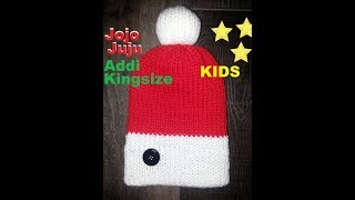 How to KNIT Santa Claus Hat with Faux Pom Pom KNITTING MACHINE [upl. by Montague]