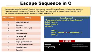 Escape Sequence in C Programming  What is Backslash Character Constants [upl. by Ynattib967]