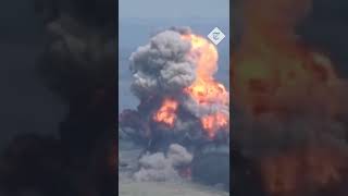 Catastrophic ammunition explosion after Ukrainian forces hit a Russian MRL [upl. by Leuams]