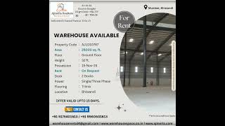 25000SQ FT INDUSTRIAL PROPERTY AVAILABLE ON RENT IN BHIWANDI SUITABLE FOR FURNITURE UPHOLSTERY [upl. by Wernick]