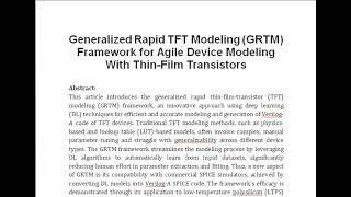 Generalized Rapid TFT Modeling GRTM Framework for Agile Device Modeling With Thin Film Transistors [upl. by Lesley743]