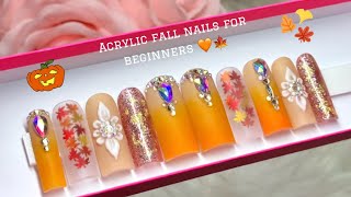 ACRYLIC FALL NAILS FOR BEGINNERS 💕🍁✨ Autumn amp Thanksgiving Y2K ombré matte press ons tutorial [upl. by Medin]