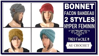 Comment faire un bonnet  bandeau pour femme 2 styles au crochet tuto pas à pas facile débutante [upl. by Malonis249]