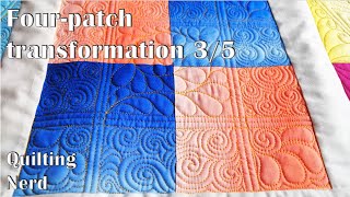 Quilted transformation of scrappy four patch block – free motion quilting of 4patch block 35 [upl. by Stutsman]