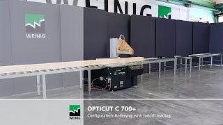 Undertable crosscut saw OptiCut C 700  Configuration Rollerway with forklift loading [upl. by Naillimixam]