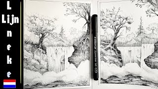 Waterval tekenen met inkt  Staedtler fineliner tekening [upl. by Enelyahs871]