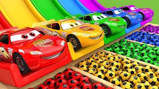 TRANSPORTING PIXAR CARS amp FRUITS WITH COLORED amp JOHN DEERE vs CLAAS vs TRACTORS  BeamNGdrive 982 [upl. by Lupee44]