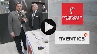 Pneumatics and Industrie 40 ke NEXT TV visits the new booth of Aventics at Hannover Fair 2015 [upl. by Tevlev234]