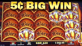 Bier Haus 200 5¢ Slot Machine Bonus 45 Free Games Big WIn Nickels Slots [upl. by Junina]