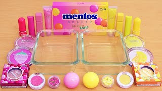 Pink vs Yellow  Mentos Mixed Fruit Slime  Mixing Makeup Eyeshadow Into Slime ASMR [upl. by Kahl]