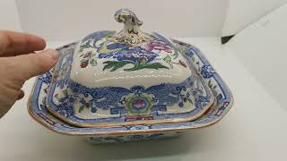 Antique Masons Ironstone China Blue Pheasant B9799 Coloured Lidded Tureen [upl. by Ambrogino]