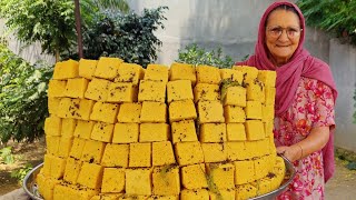 Soft And Spongy Khaman Dhokla  DHOKLA RECIPE  Besan Dhokla Recipe  Village food [upl. by Alemak]