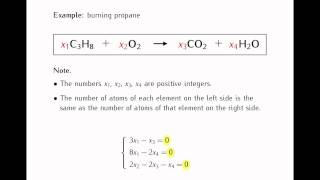 023 Applications of systems of linear equations balancing chemical reactions [upl. by Ennyl]