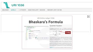 URI Online Judge  1036  Bhaskaras Formula  CC [upl. by Janus85]