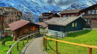 Walking tour in Mürren Lauterbrunnen Switzerland 4K  Incredibly Beautiful Swiss village [upl. by Sivam]