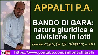 BANDO DI GARA e lotti sentenza del Consiglio di Stato sulla natura giuridica 12102024 [upl. by Blas]