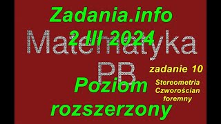 Matura z matematyki Zadania info zadanie 10 poziom rozszerzony 2 marca 2024 Stereometria czworościan [upl. by Marga]