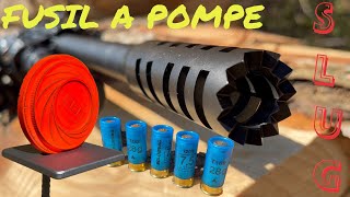 TIR RECREATIF AU FUSIL A POMPE FABARM  SLUG ISSU DU RECHARGEMENT  FABRICATION SUPPORTS PLATEAUX [upl. by Rexfourd]