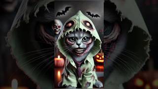 Kitten was scaring everyone on Halloween until it met real Zombies 🙀🎃😈 cat ai catvideos shorts [upl. by Kirrad]