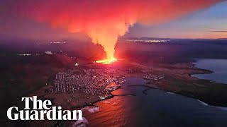 Volcano erupts near town of Grindavík in Iceland threatening houses [upl. by Laspisa]