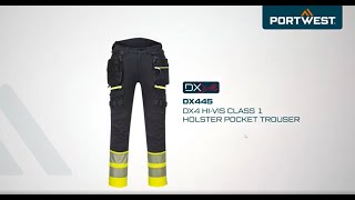 Portwest DX445  DX4 HiVis Class 1 Holster Pocket Trouser  EN [upl. by Akcirahs]