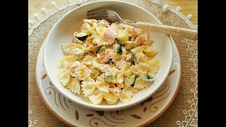 Creamy farfalle bowtie pasta with smoked salmon and zucchini [upl. by Matheson]