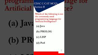 CDAC CCAT preparation  Section B  Artificial Intelligence MCQ 4 cdac ytshorts ccat [upl. by Adamik]