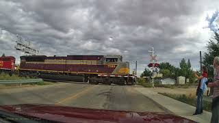 Canadian Pacific Ballast train with heritage engine leader in Swift Current Saskatchewan dashcam [upl. by Oikim]