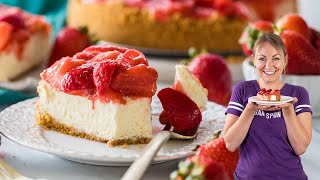 Creamy Cheesecake with Vibrant Strawberry Topping and NO Water Bath [upl. by Ecined]