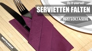 SERVIETTEN FALTEN Anleitung Bestecktasche DIY NAPKIN FOLDING Instruction Cutlery Bag [upl. by Thar]