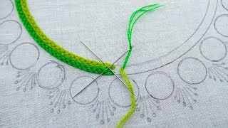 Hand embroidery neck design for kurti Amazing braided chain stitch with woven wheel flower stitch [upl. by Moulton]