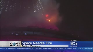 FIREWORKS MISHAP Seattles Famed Space Needle Catches Fire During NYE Fireworks Show [upl. by Yelknirb]