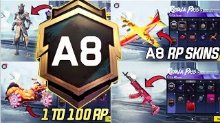 🔥A8 ROYAL PASS  1 TO 100 RP REWARDS  ACE 8 ROYAL PASS LEAKS  A8 ROYAL PASS PUBG MOBILEBGMI [upl. by Llerrac]