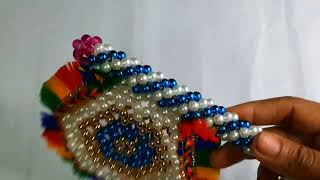 Beads Work at Home  beads craft IdeasBeaded Fan Hatt pakkaThakur ji Beaded Fan [upl. by Rand]