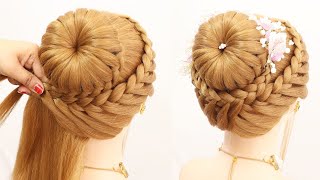 Easy Braid Updo Hairstyle Step By Step  French Roll Hairstyle For women [upl. by Mcafee256]