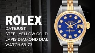 Rolex Datejust Steel Yellow Gold Lapis Diamond Dial Watch 69173 Review  SwissWatchExpo [upl. by Nnylav783]