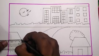 how to draw city drawing in step by step city drawing [upl. by Htial970]