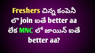 Freshers కి చిన్న కంపెనీ మేల ఆ లేక పెద్ద MNC company మేల [upl. by Frodi]