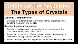 Crystalline Solids  Types of Crystals  Metallic Ionic Covalent and Molecular  Solids and IMF [upl. by Ahsitniuq]