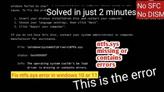 Quick Fix Resolve ntfssys Blue Screen in Windows 10 in 2 Minutes No SFC or DISM [upl. by Yrrep372]