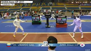 2018 387 M E Individual Doha QAT GP T16 07 red JUNG KOR vs LIMARDO GASCON VEN [upl. by Otrevire]