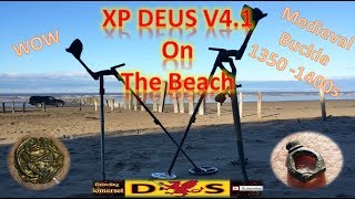 Detecting Somerset XP Deus V41 on the beach EPIC OLD FIND [upl. by Eyak391]