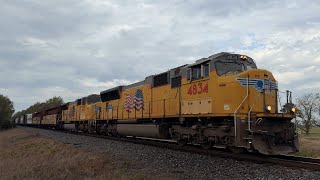 UP 4834 SD70M Leads a Manifest on the Hoxie Sub in Delaplaine AR [upl. by Nytsirc]