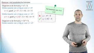 Kwadratische formules  rekenen met kwadratische formules deel 1  WiskundeAcademie [upl. by Soni734]