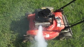 Yard Machines Lawn Mower Startup of Engine Swap  Its Smoking Alive  Part III  April 13 2013 [upl. by Winograd]