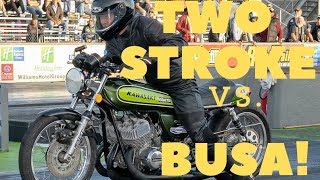 Most Amazing Kawasaki H1 500 Two Stroke Challenges Hayabusa [upl. by Dnomaj]