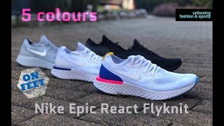 Nike Epic React Flyknit 5 colours  ON FEET x 5 COLOURS  running shoes  2018  4K [upl. by Assirral]