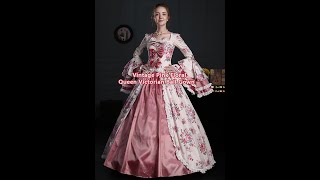 Pink Floral Lady Colonial Fairytale Victorian Gown Princess Dress Theater Costume [upl. by Sldney]