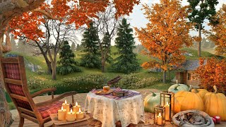 Cozy Porch by the Autumn Pond Ambience with Pumpkins Candles Crickets and Falling Leaves [upl. by Carlstrom]